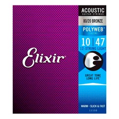 Струны для 12-струнной акустической гитары Elixir 11150 80/20 Bronze Polyweb 10-47