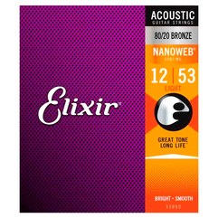 Струны для акустической гитары Elixir 11052 80/20 Bronze Nanoweb 12-53