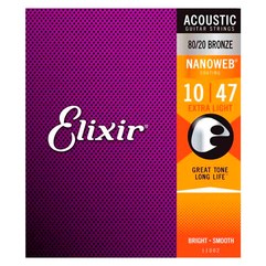 Струны для акустической гитары Elixir 80/20 Bronze Nanoweb 10-47