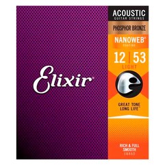Струны для акустической гитары Elixir 16052 Phosphor Bronze Nanoweb 12-53