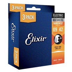 Струны для электрогитары Elixir Electric Nickel Plated Steel Nanoweb 9-42 (3 комплекта)