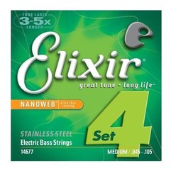 Струны для бас гитары Elixir NANOWEB BASS 45-105