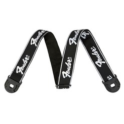 Ремень для гитары Fender Quick Grip Locking End Black White Running Logo 2
