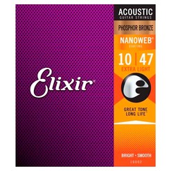 Струны для акустической гитары Elixir Phosphor Bronze Nanoweb 10-47