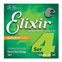 Струны для бас гитары Elixir NANOWEB BASS 45-105