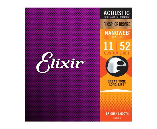 Струны для акустической гитары Elixir Phosphor Bronze Nanoweb Coated Acoustic Guitar Strings Custom Light 11-52