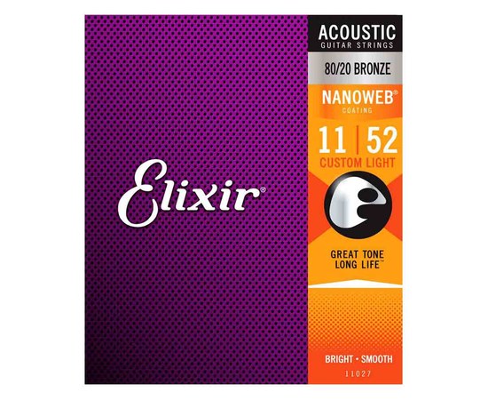 Струны для акустической гитары Elixir 80/20 Nanoweb 80/20 Bronze Acoustic Guitar Strings 11-52