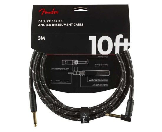 Инструментальный кабель Fender® Deluxe Series Straight/Angle, 10', Black Tweed